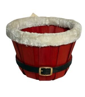Red Santa Suit Belt Bucket Decor 7" x 9" 4 Kids Company Faux Fur Trim